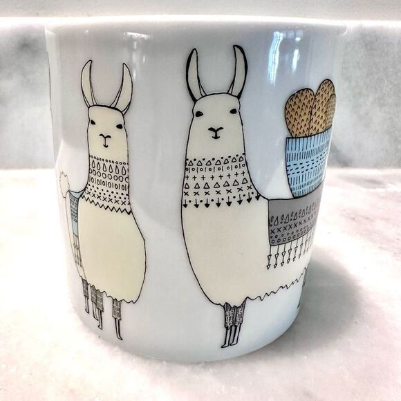 Danica Studio Llama Alpaca Mug Carrying Basket Tall White Coffee Tea Cup - Picture 3 of 4